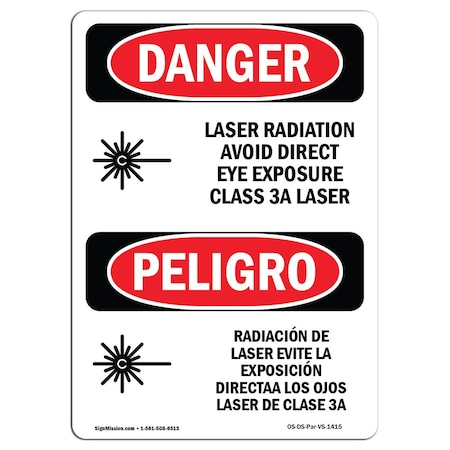 Signmission OSHA Danger, Laser Radiation Eye Class 3a Bilingual, 7in X 5in Decal, 5" W, 7" H, Bilingual Spanish OS-DS-D-57-VS-1415